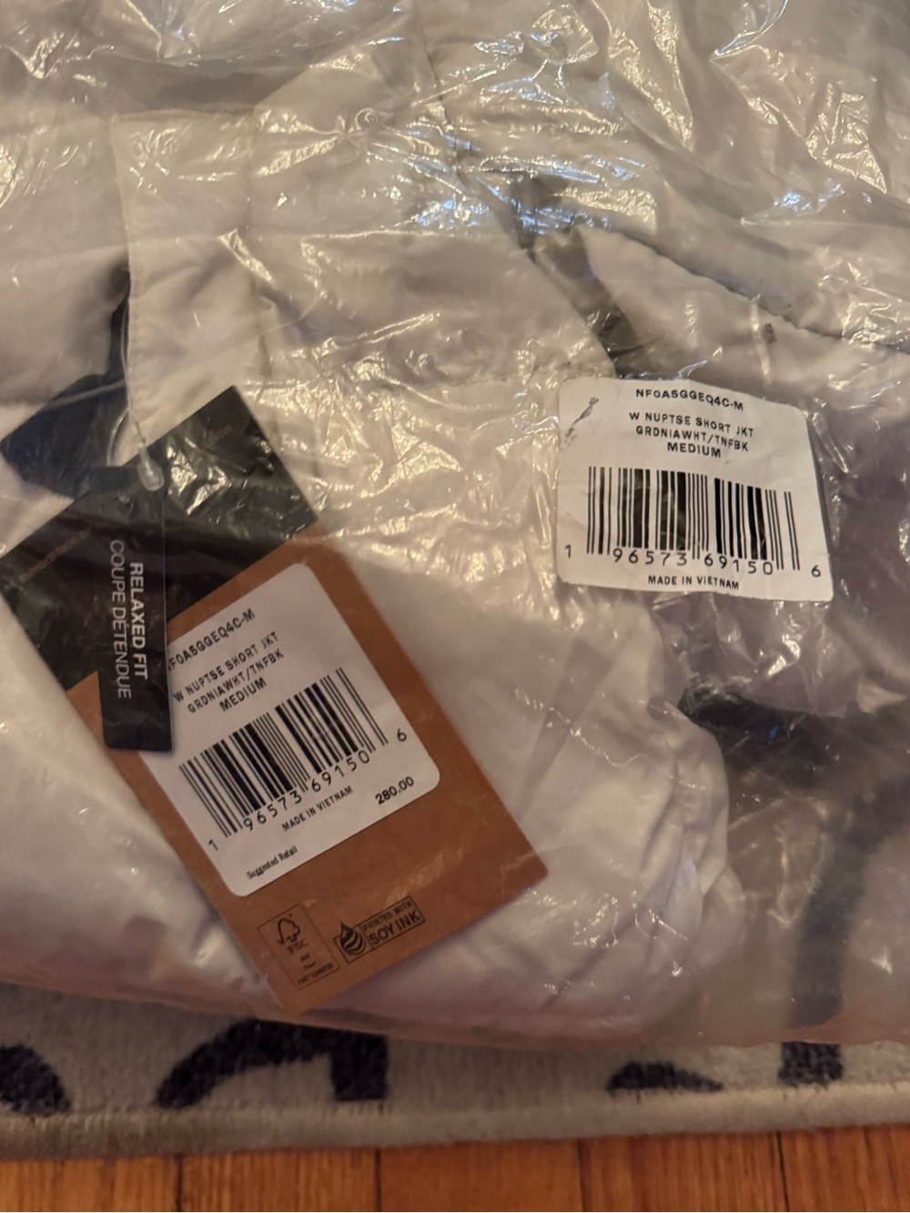 The North Face Women's Nuptse Short Jacket — White with Black Accents NWT